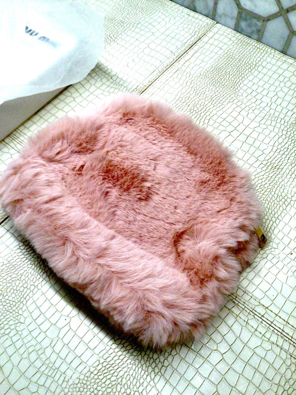 Miu Miu Fluffy Furry Rose Pink Pouch Pochette Cosmetic Bag GWP New with Box